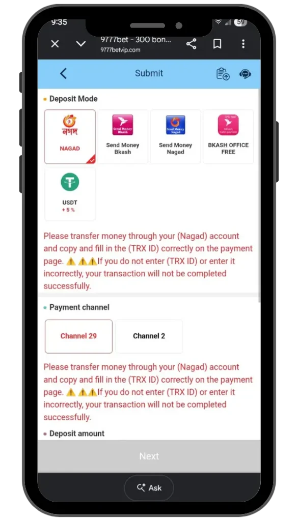 9777bet APK deposit