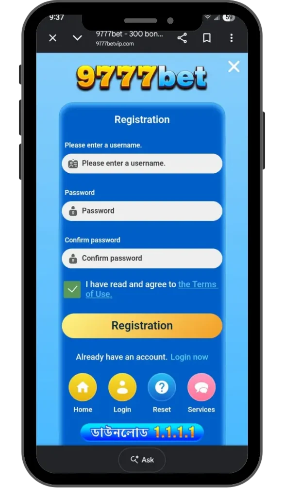 9777bet APK registration